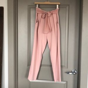 Pale pink pants with tie belt